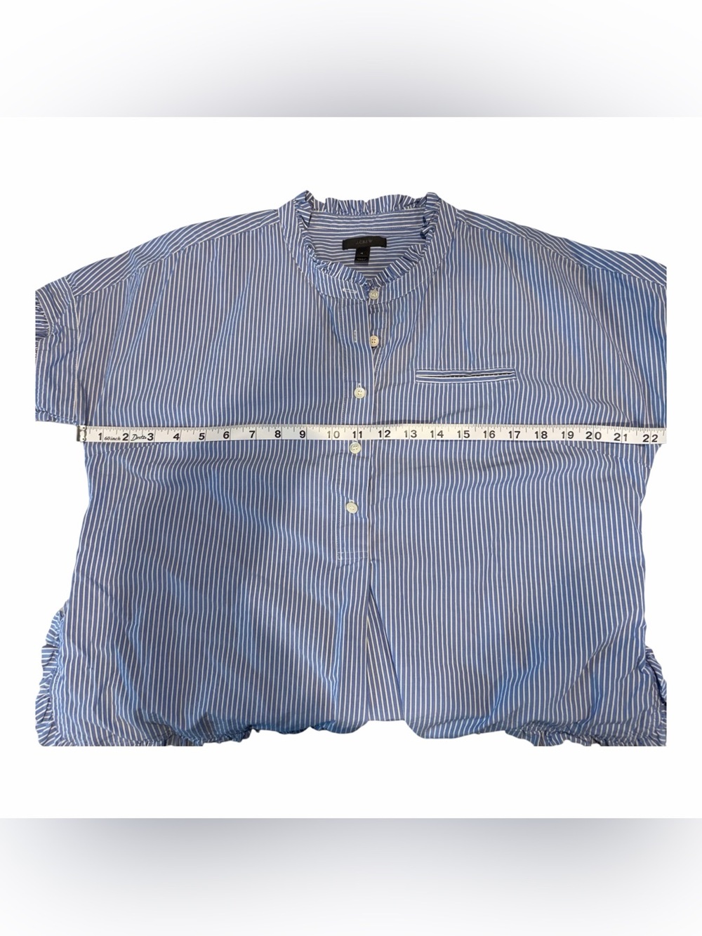 J.Crew Womens Blue White Striped Ruffle Trim Short Sleeve Button Up Top Size 4 - Picture 5 of 5